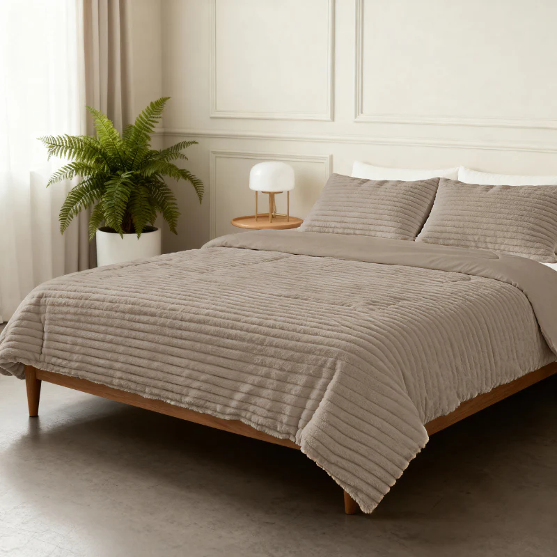 Lazy Dekbed Zonder Overtrek - Teddy Rib - Taupe - Image 9